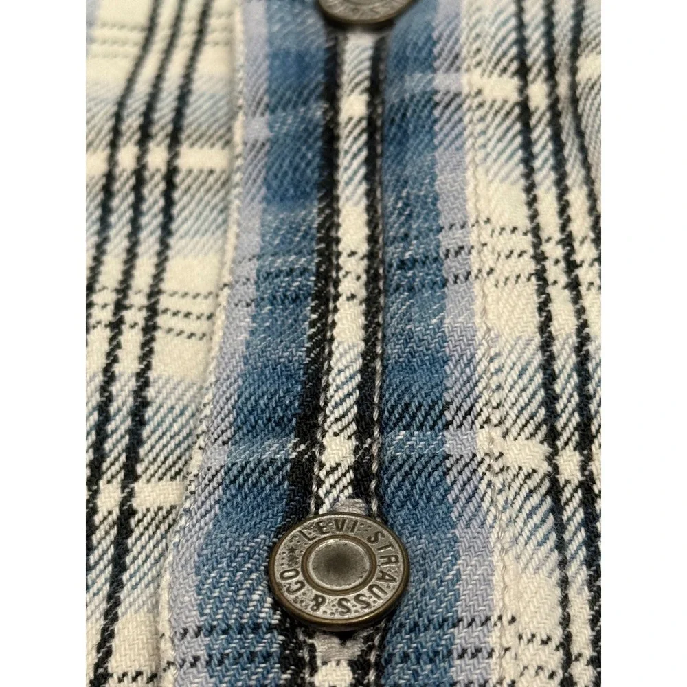 VTG Levis Mens XL Blue Plaid Flannel Button Down Shirt Metal Button 90s Grunge